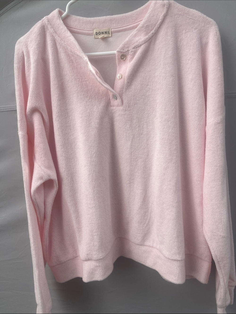 DONNI. Light Pink Terry Henley Sweatshirt